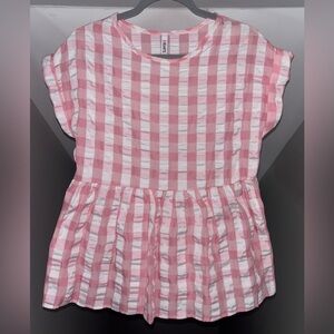 NWT 2Hearts  Woman Small Pink and White gingham peplum blouse